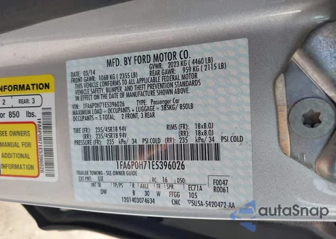 2014 Ford Fusion Se z USA, uszkodzony, nr VIN 1FA6P0H71E5396026